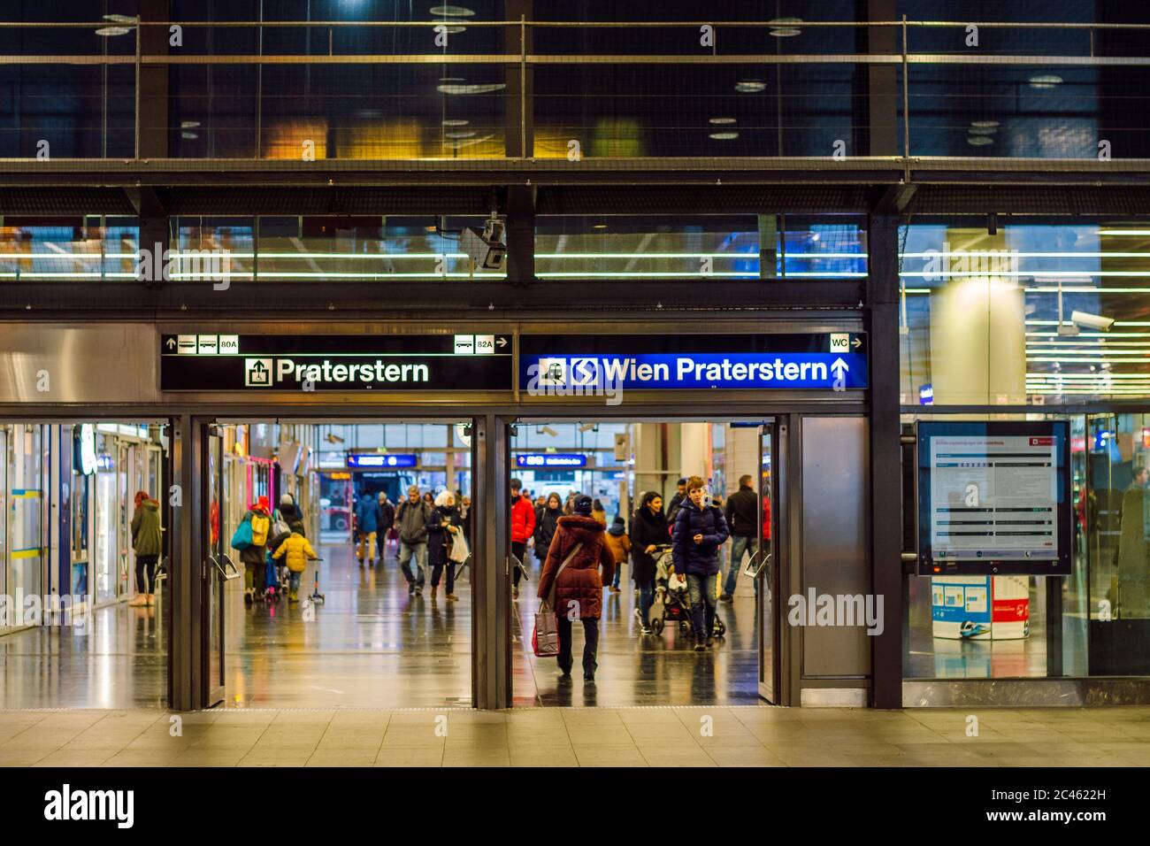 Entrance to the Praterstern station of Vienna U-Bahn. It is served by Line U1 and Line U2. Vienna Praterstern is one of Vienna's main railway stations Stock Photo