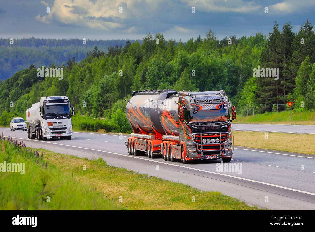 Scania S650 truck 2019 Kuljetus Auvinen Oy for bulk transport delivering load on motorway on a day of summer. Salo, Finland. June 16, 2020. Stock Photo
