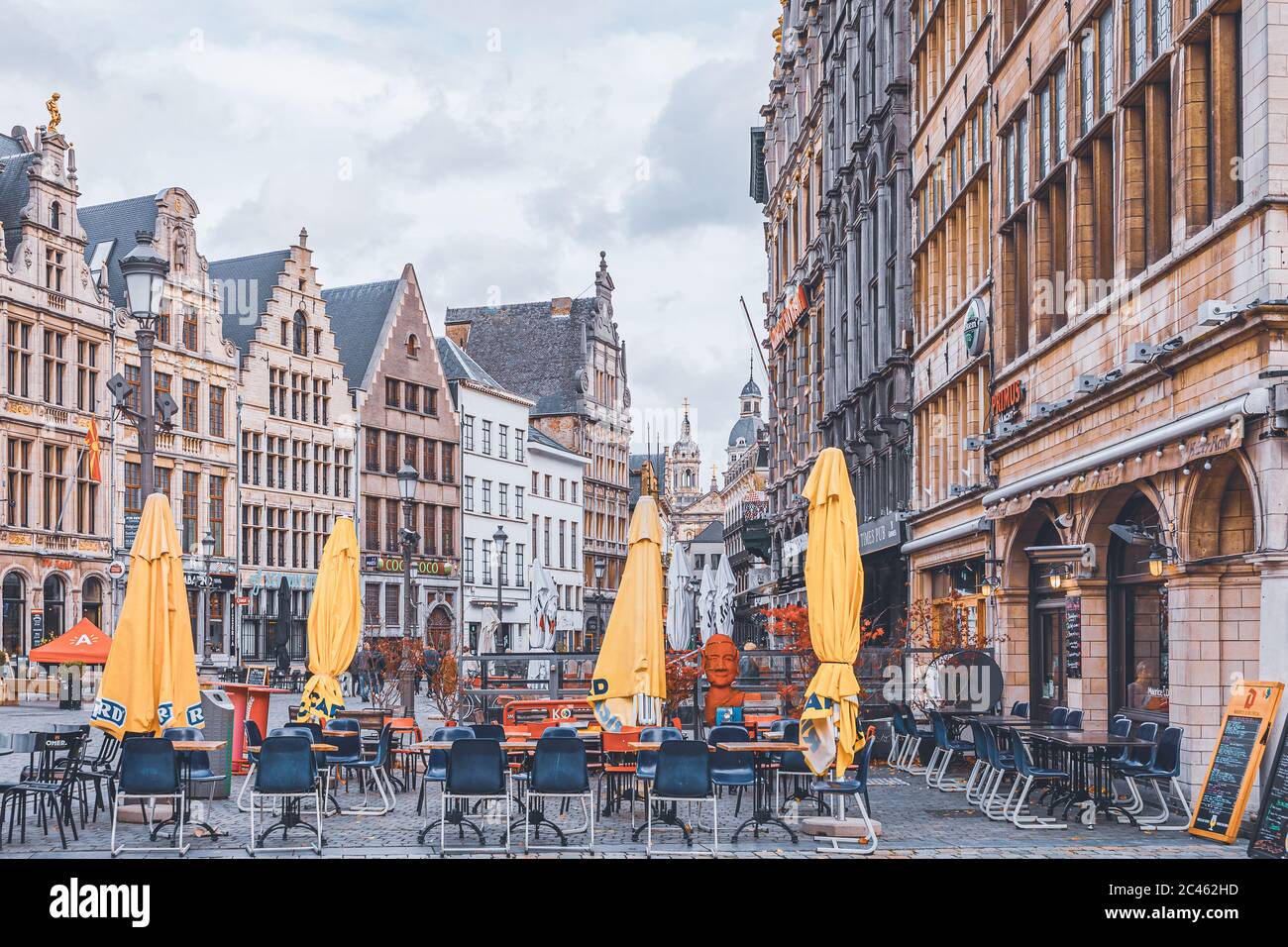 Market place in Antwerp on a cloudy autumn day Stock Photo