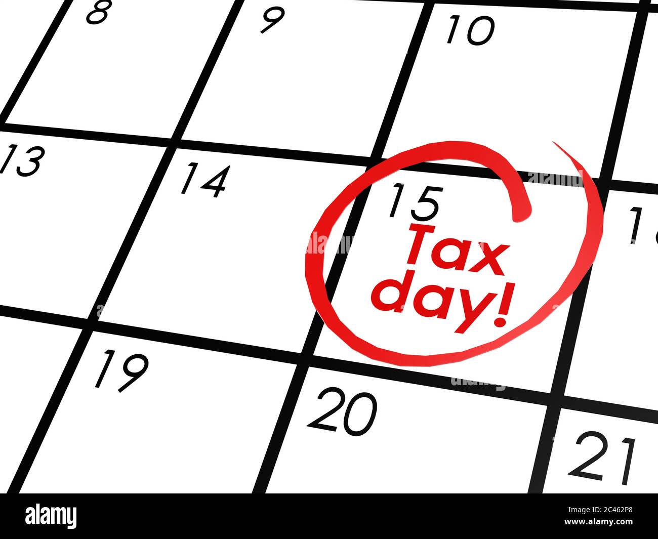 Tax day on white calendar, 3d rendering Stock Photo Alamy