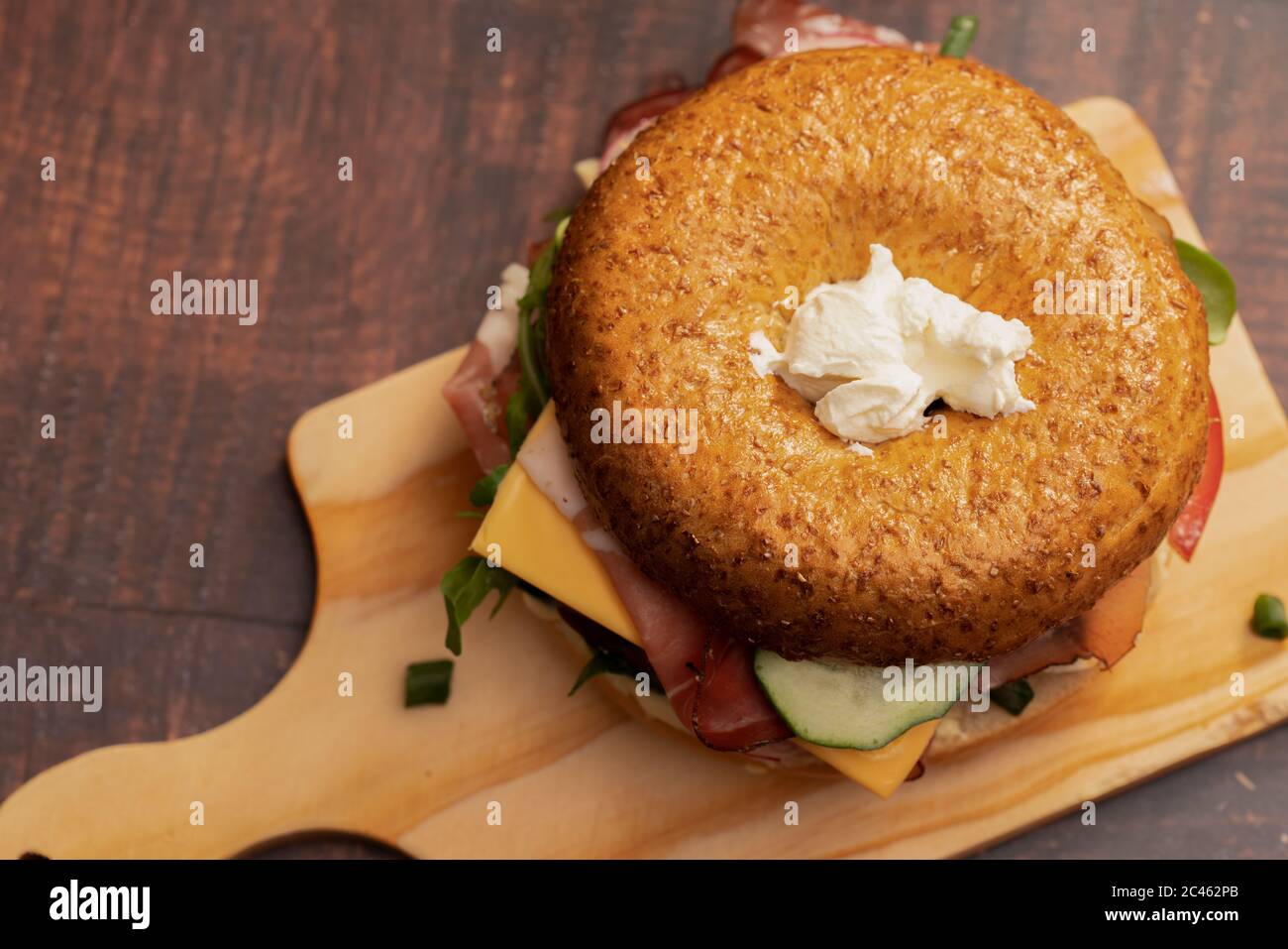 Fresh homemade bagels with toppings Stock Photo Alamy