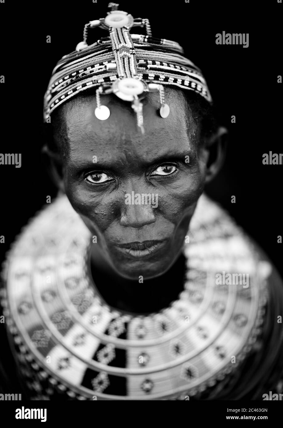 Portrait of an el molo tribeswoman, Turkana lake, Loiyangalani, Kenya Stock Photo