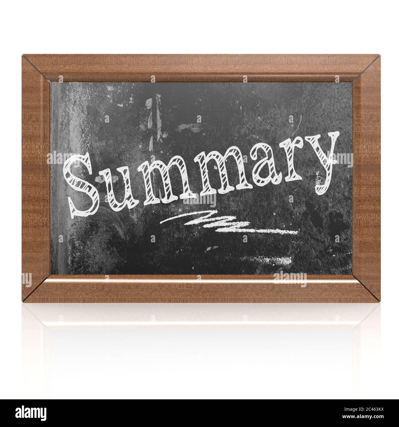 Summary text written on blackboard, 3D rendering Stock Photo
