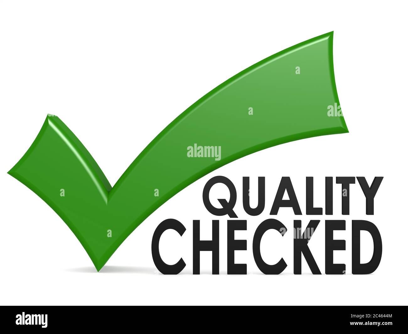 Quality checked word with green check mark, 3D rendering Stock Photo