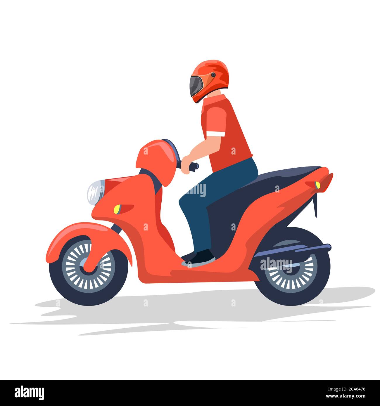 Delivery boy riding red motor bike. Flat and solid color vector  illustration Stock Vector Image & Art - Alamy