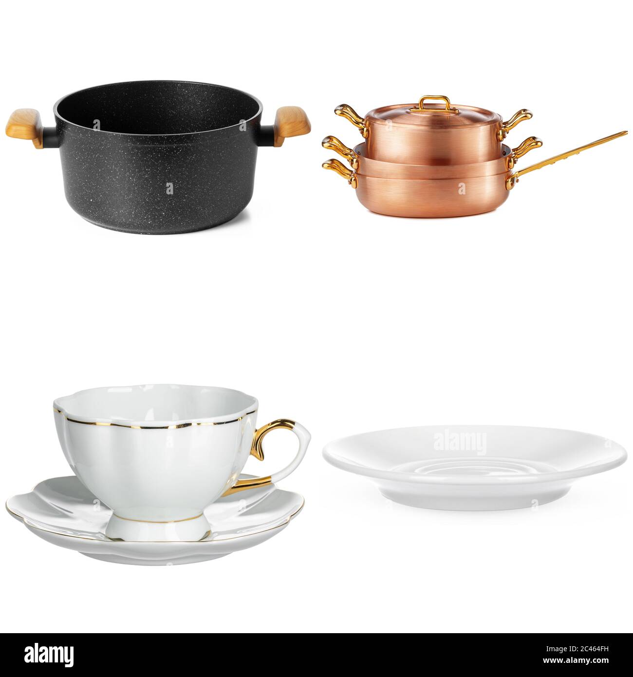 Collage of crockery items on white background Stock Photo Alamy