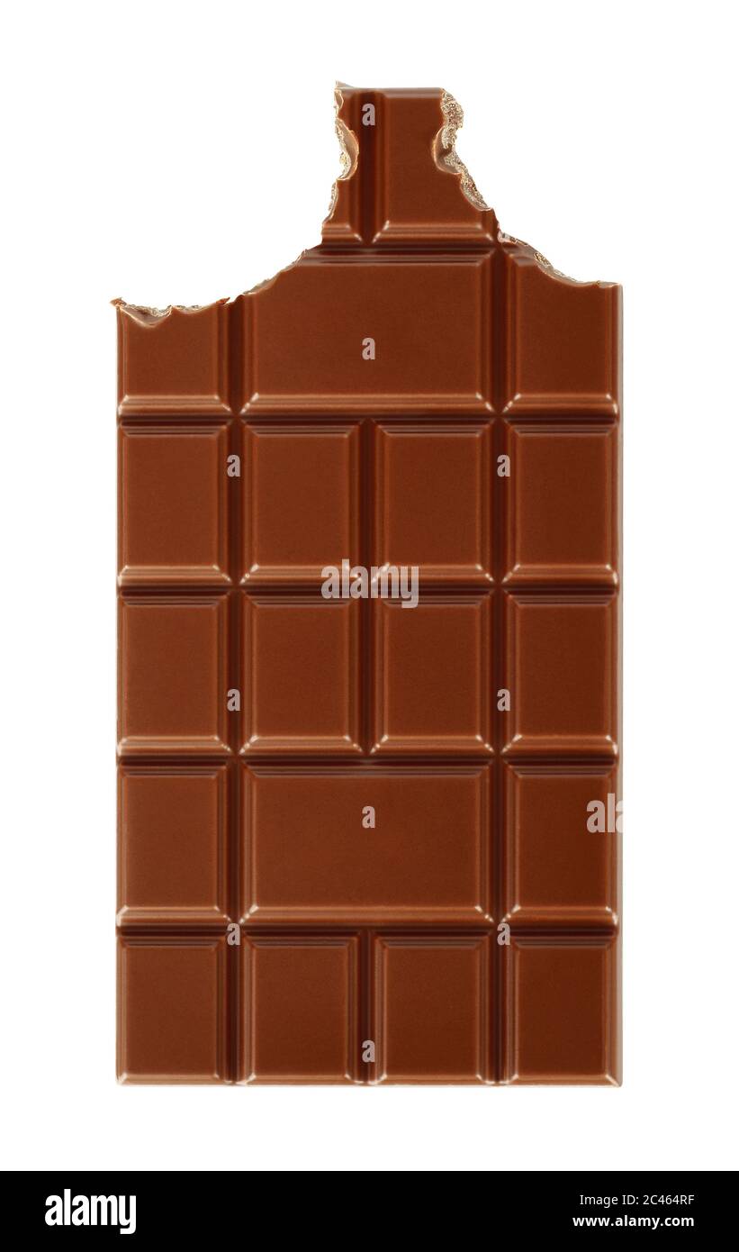 Bitten milk chocolate bar isolated on white background close-up Stock Photo
