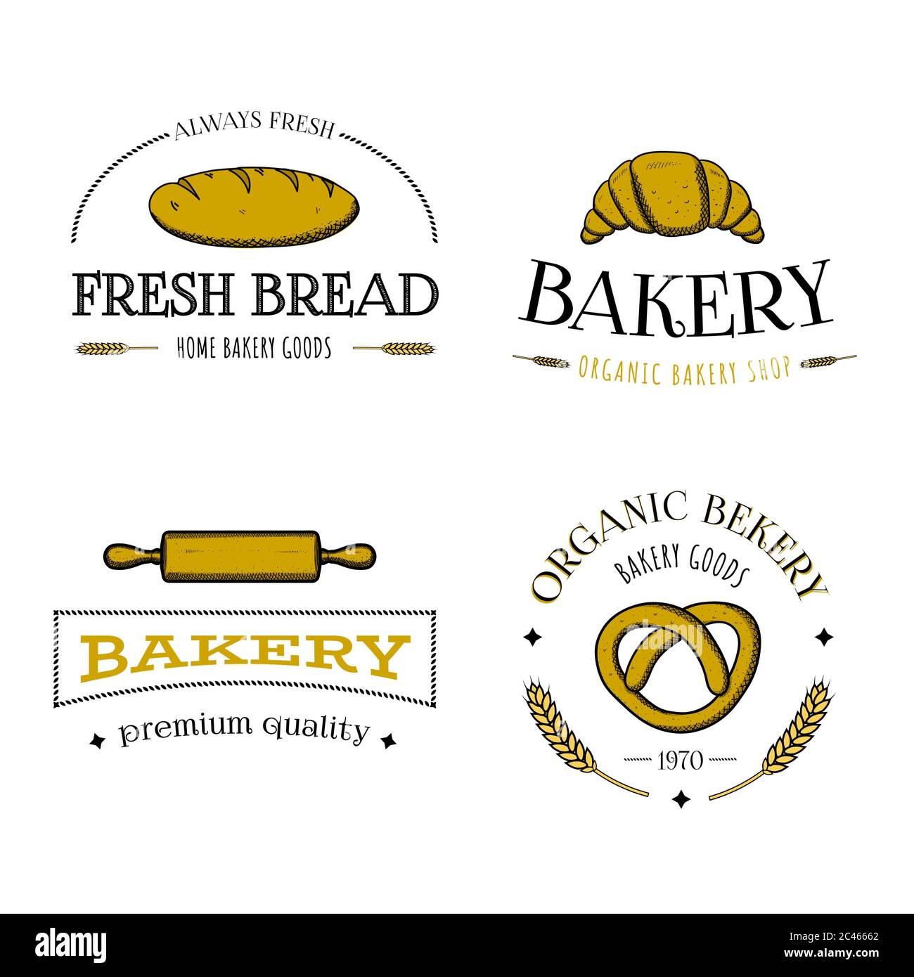 Vector hand drawn set of bakery logos, labels, badges or icons. Stock Vector