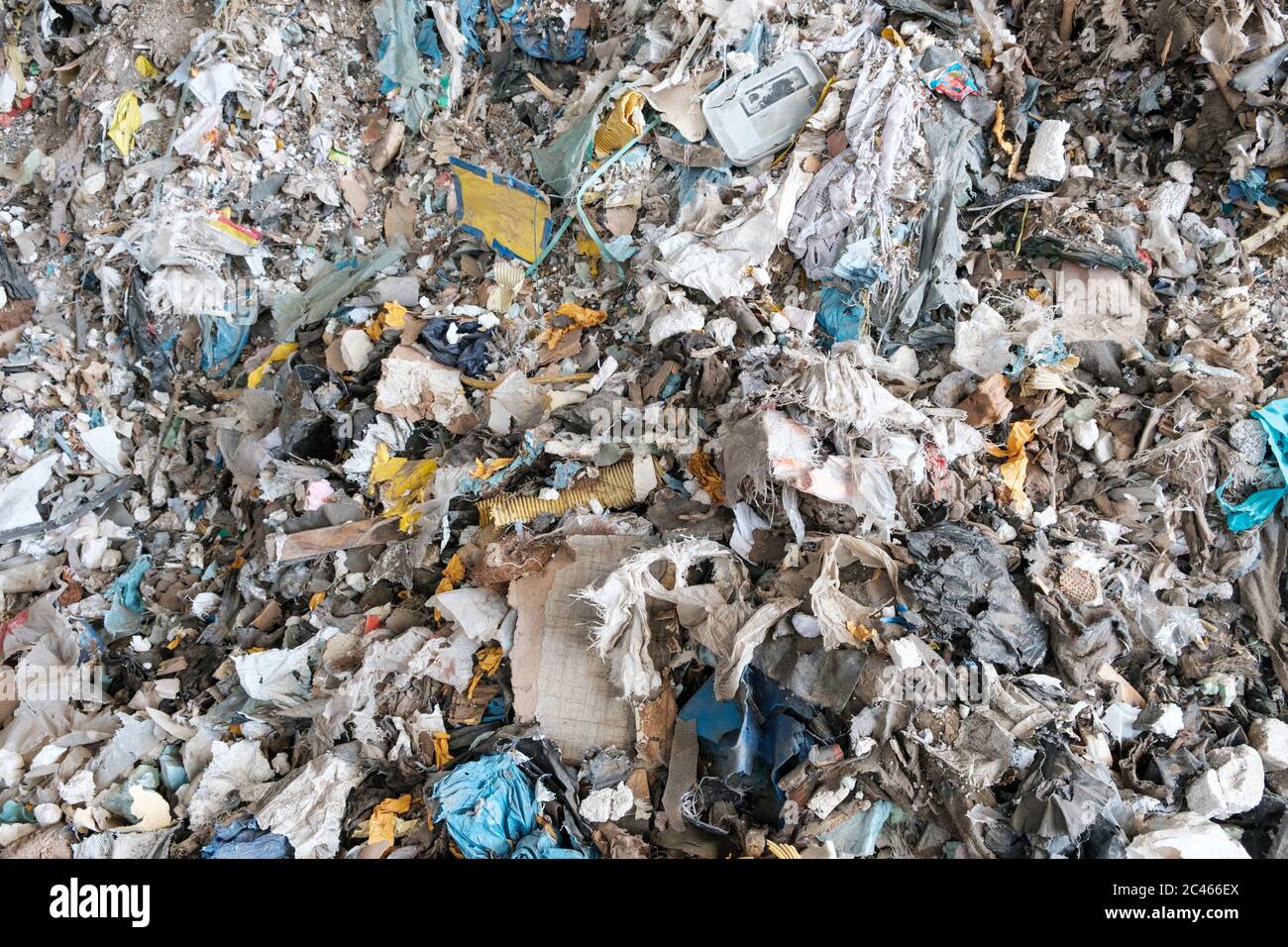 trash closeup, plastic waste and garbage in disposable landfill Stock