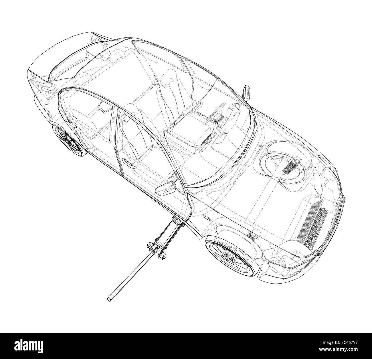 Concept car with Floor Car Jack. Vector Stock Vector