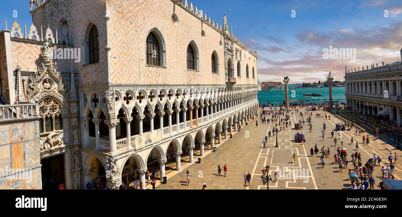 The 14th Century Gothic style eastern facade of The Doge's Palace on St Marks Square, Palazzo Ducale, Venice Italy Stock Photo