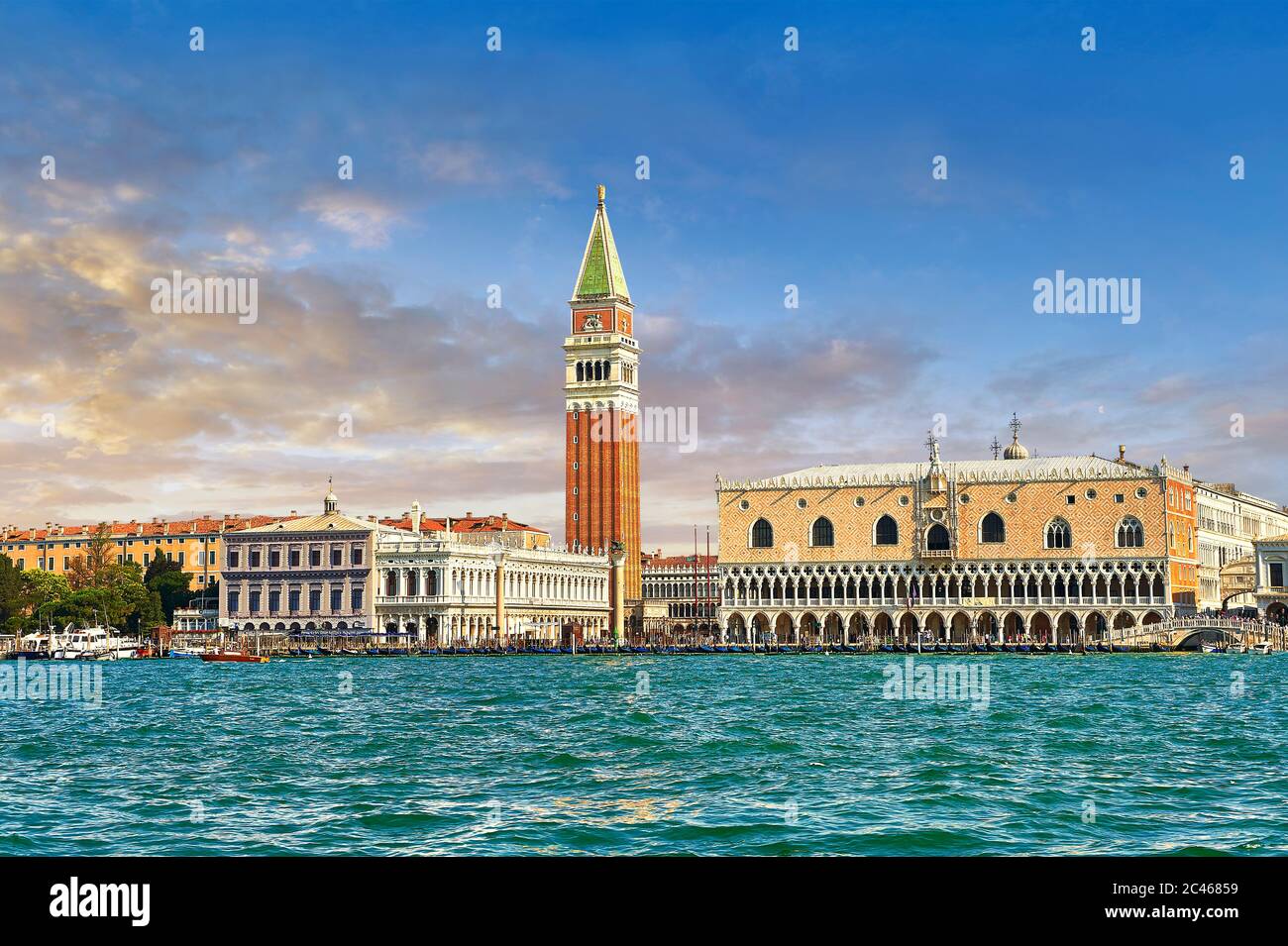 The Doges Palace  and Campinale of St Mark from the Saint Mark's Basin Venice Stock Photo