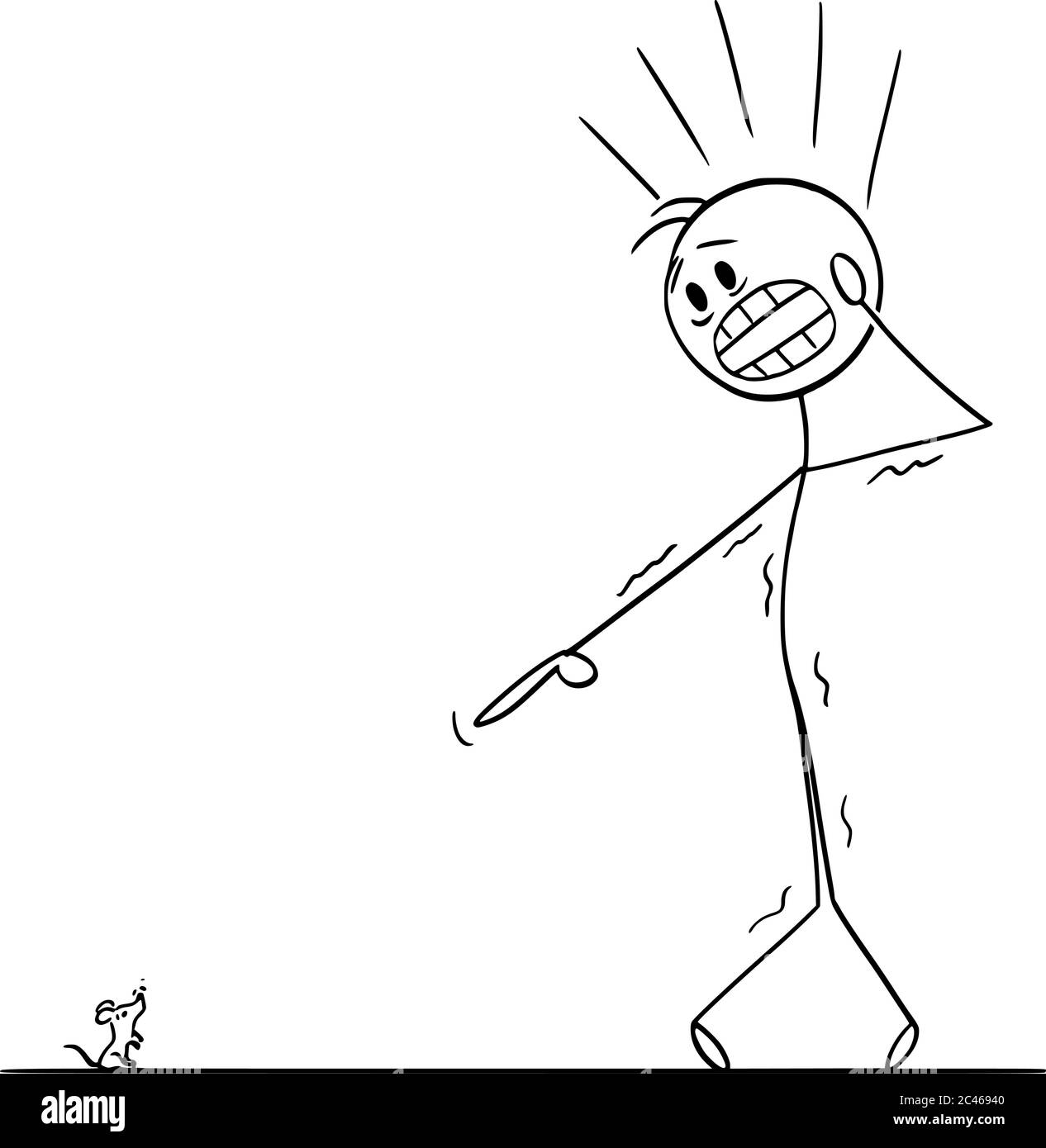 Cartoon stick man drawing illustration of frightened and scared
