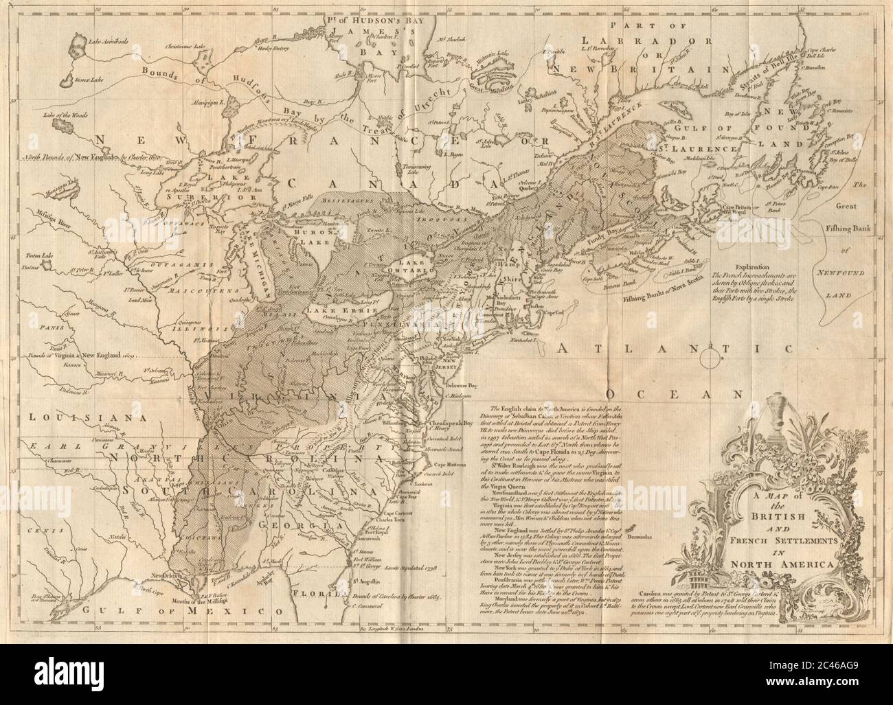 A map of the British and French Settlements in North America. LODGE 1755 Stock Photo