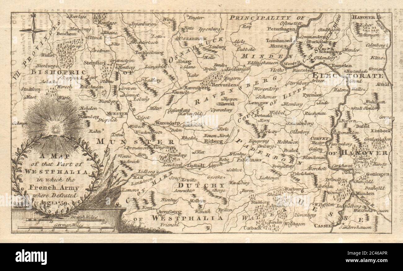 A map of that part of Westphalia… Kassel Munster Hanover. GENTS MAG 1759 Stock Photo