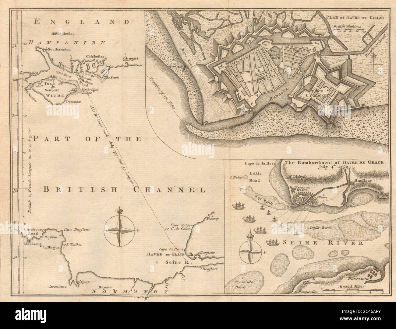 Plan of Havre de Grace. Le Havre raid 1759 by Admiral Rodney. GENTS MAG 1759 map Stock Photo Alamy
