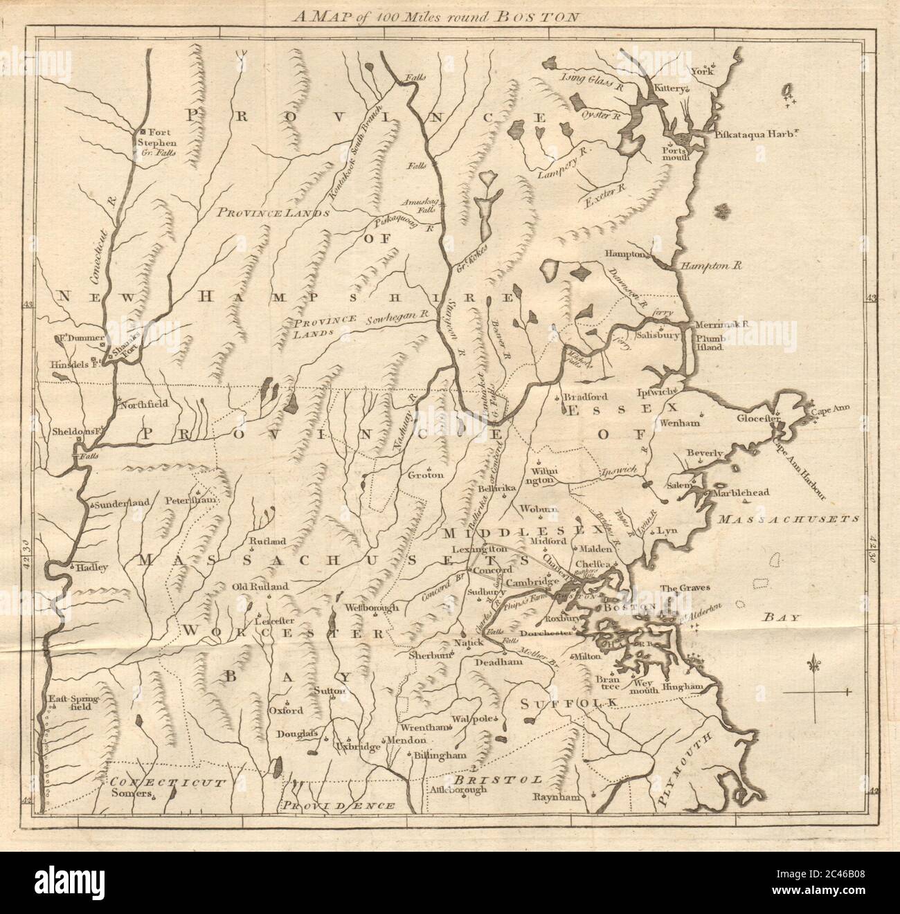 A map of 100 miles round Boston. Massachusetts Bay province. GENTS MAG