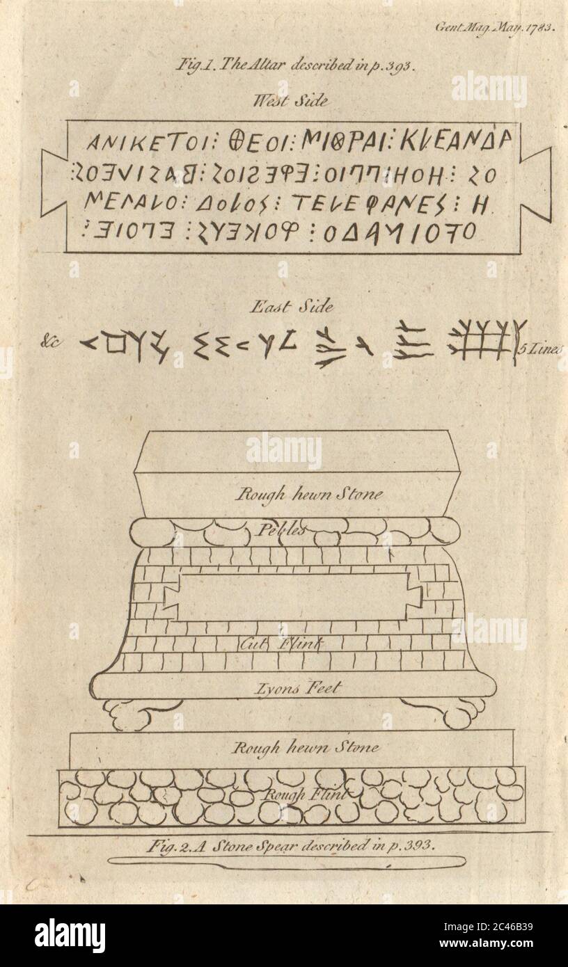 Daniel Wray design for an altar/sarcophagus. Stone spear found Brimington 1783 Stock Photo