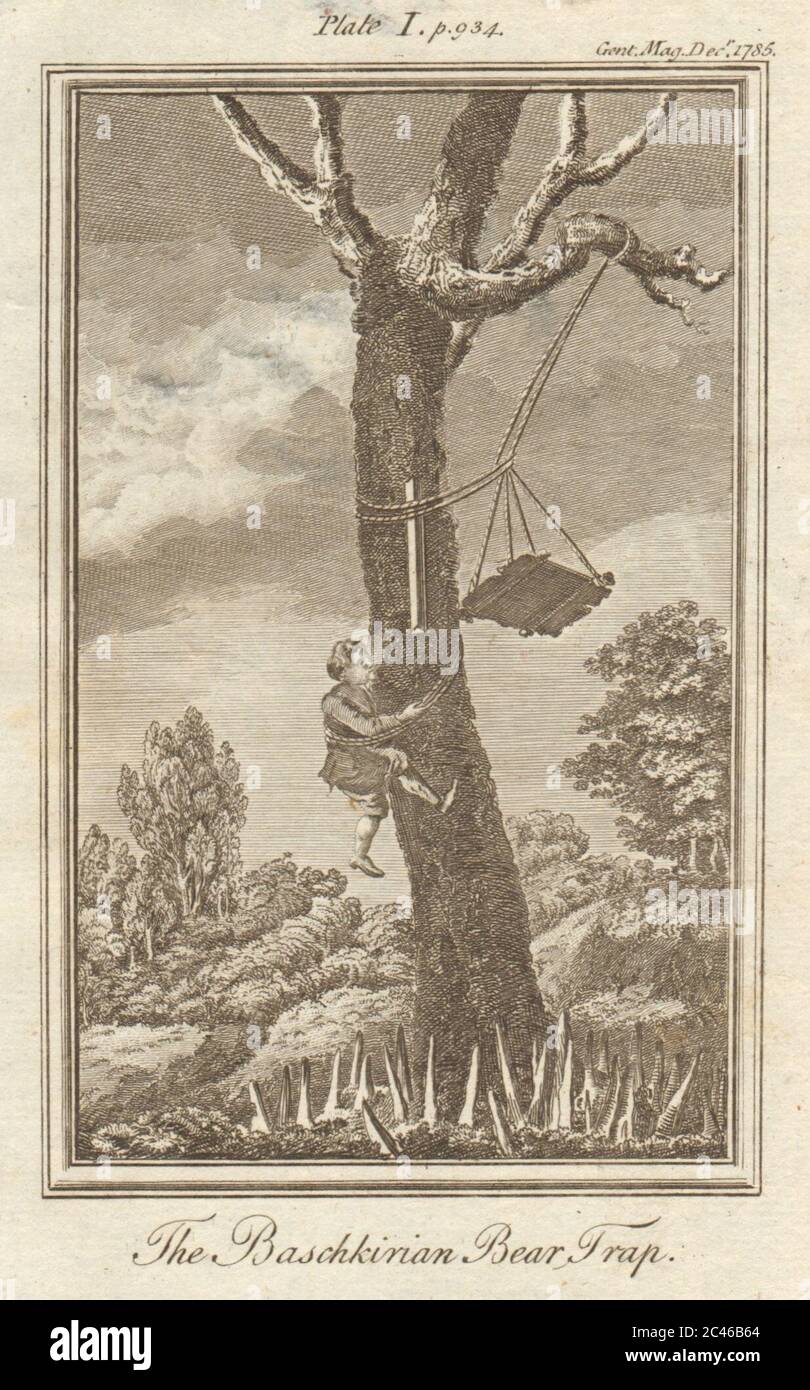 The Baschkirian bear trap. Bashkortostan / Bashkiria. Russia 1785 old print Stock Photo