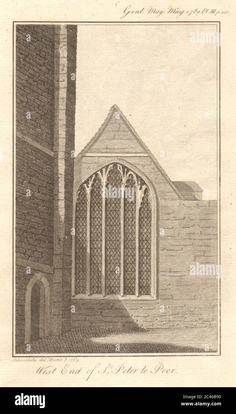 St. Peter le Poer church. Demolished 1907. Broad Street, City of London 1789 Stock Photo