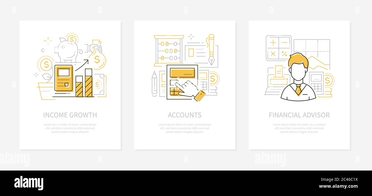 Analytics and finance - line design style banners set Stock Vector