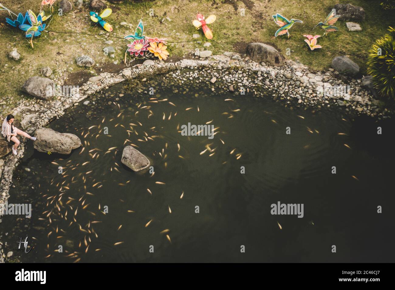 BOGOTA, COLOMBIA - May 12, 2018: Fotografía de estanque en plano cenital Stock Photo