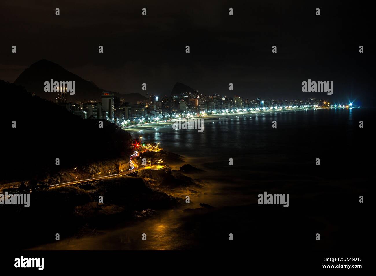 Rio de Janeiro, Brazil - Night view of Leblon and Ipanema Beaches Stock Photo