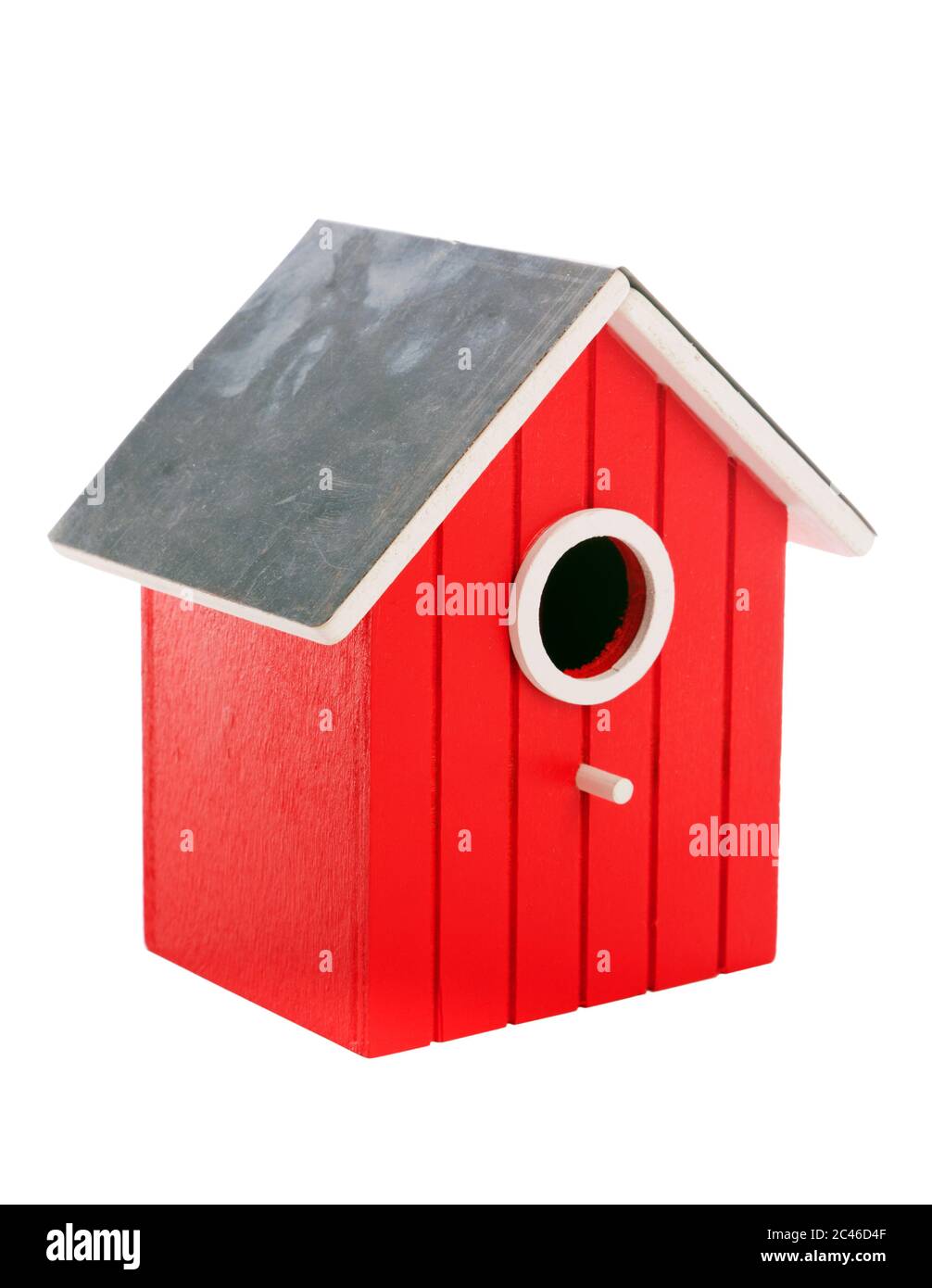 wooden red birdhouse isolated on white background Stock Photo
