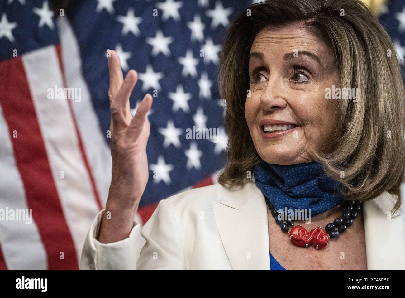 Washington, United States. 24th June, 2020. Speaker of the House Nancy Pelosi, D-Calif., speaks at a news conference about the 'Patient Protection and Affordable Care Enhancement Act,' at the U.S. Capitol on Wednesday, June 24, 2020. The bill will lower health costs and prescription drug prices with an emphasis on helping those struggling with the coronavirus pandemic. Photo by Sarah Silbiger/UPI Credit: UPI/Alamy Live News Stock Photo