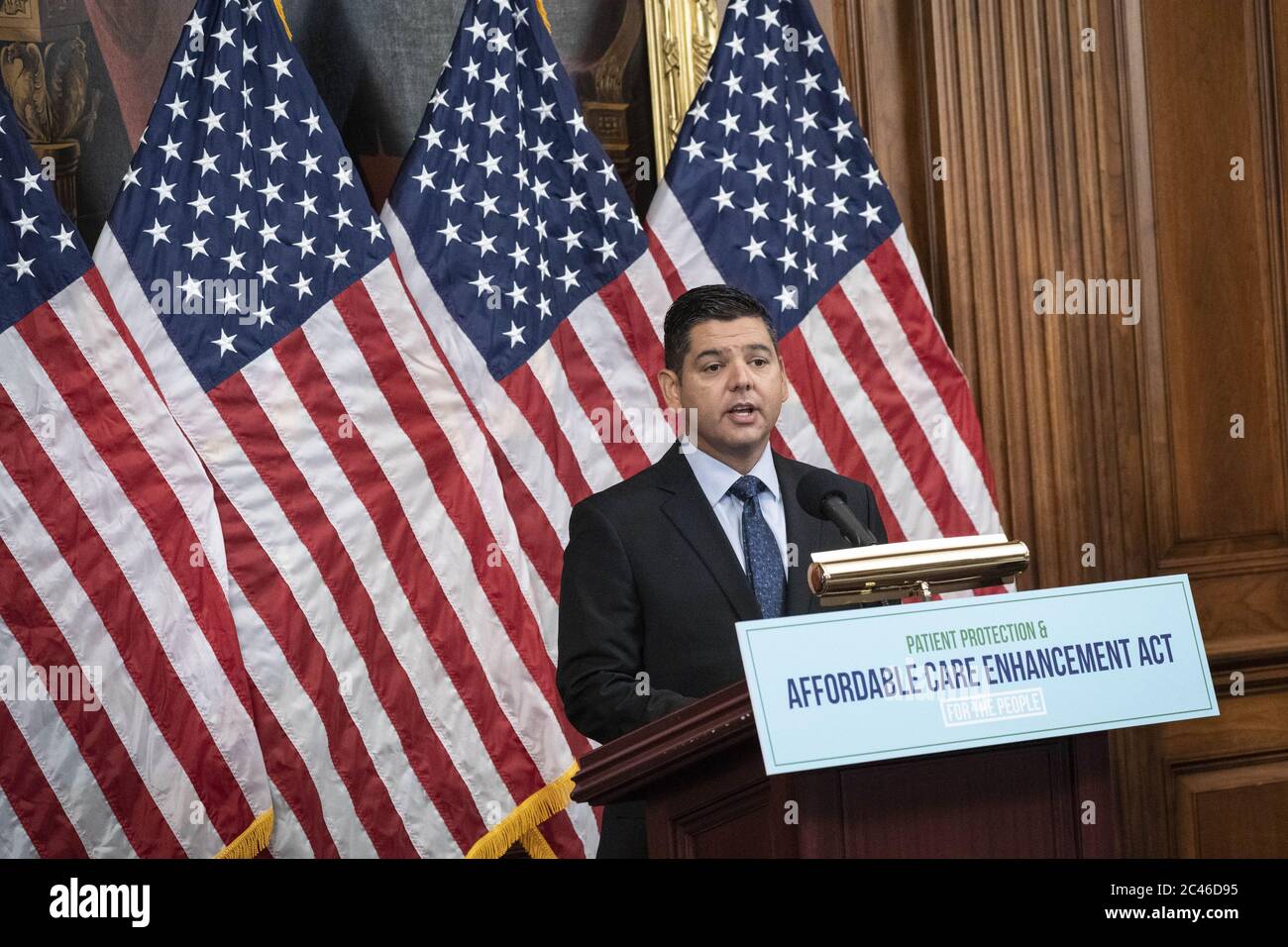 Washington, United States. 24th June, 2020. Rep. Raul Ruiz, D-Calif., speaks at a news conference about the 'Patient Protection and Affordable Care Enhancement Act,' at the U.S. Capitol on Wednesday, June 24, 2020. The bill will lower health costs and prescription drug prices with an emphasis on helping those struggling with the coronavirus pandemic. Photo by Sarah Silbiger/UPI Credit: UPI/Alamy Live News Stock Photo