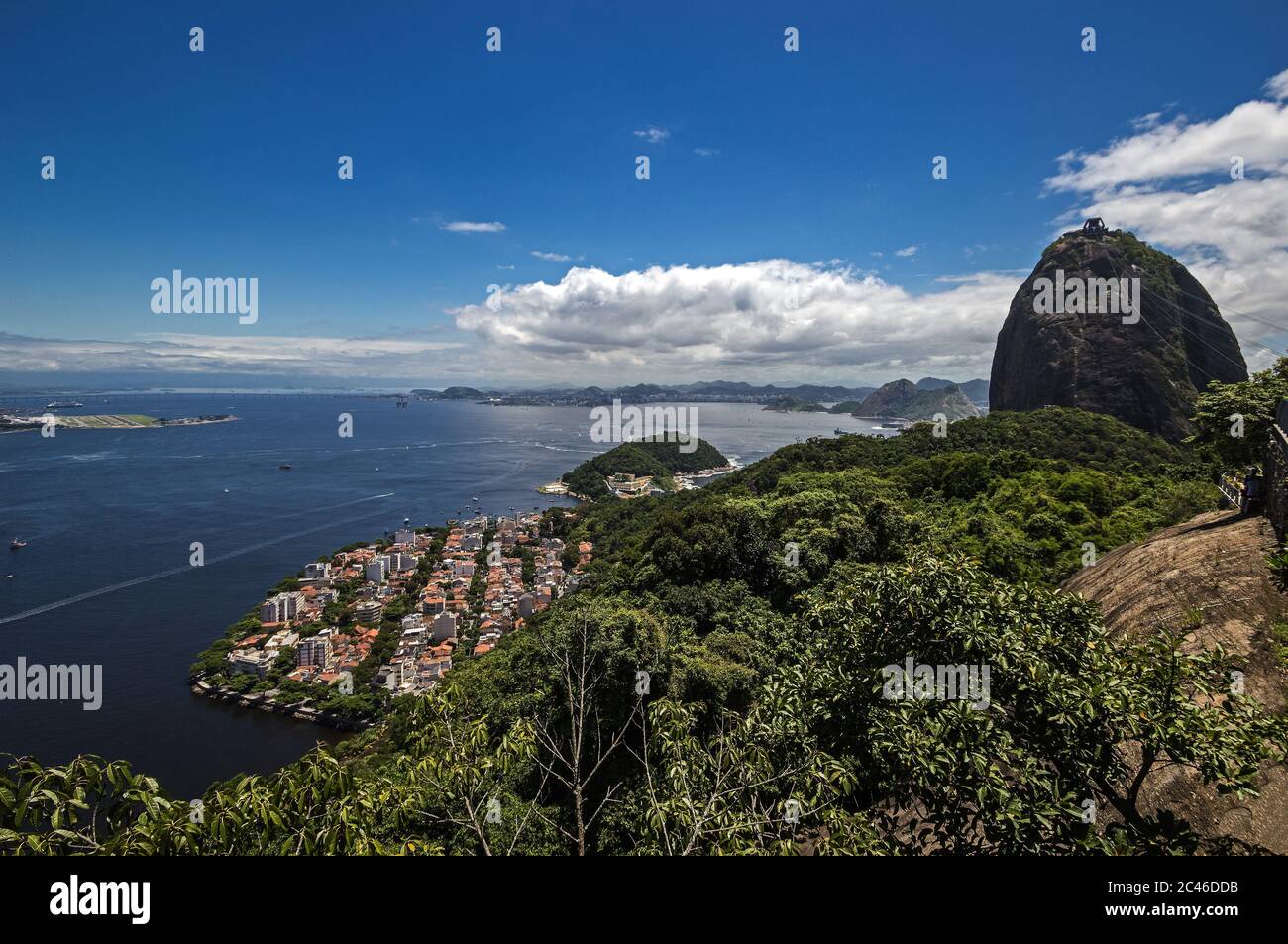Rio de Janeiro, Brazil - Sugarloaf Mountain, the coastal Urca neighborhood and Guanabara Bay Stock Photo