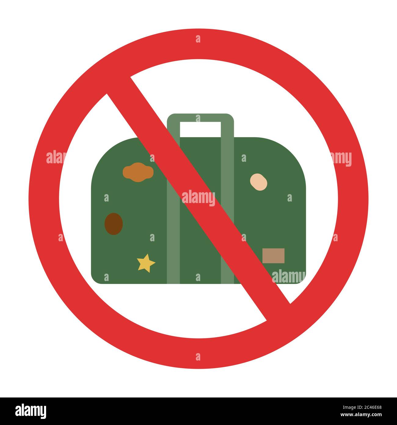 Ban on luggage. Travel ban. Stop travel isolated illustration. Stay home COVID-19 prevention. Stock Vector