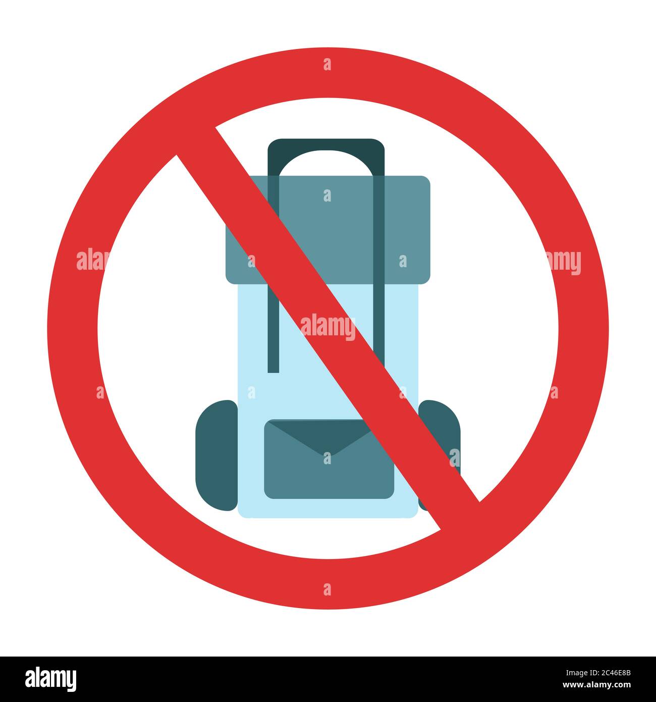 Ban on luggage. Travel bag ban. Stop travel isolated illustration. Stay home COVID-19 prevention. Stock Vector