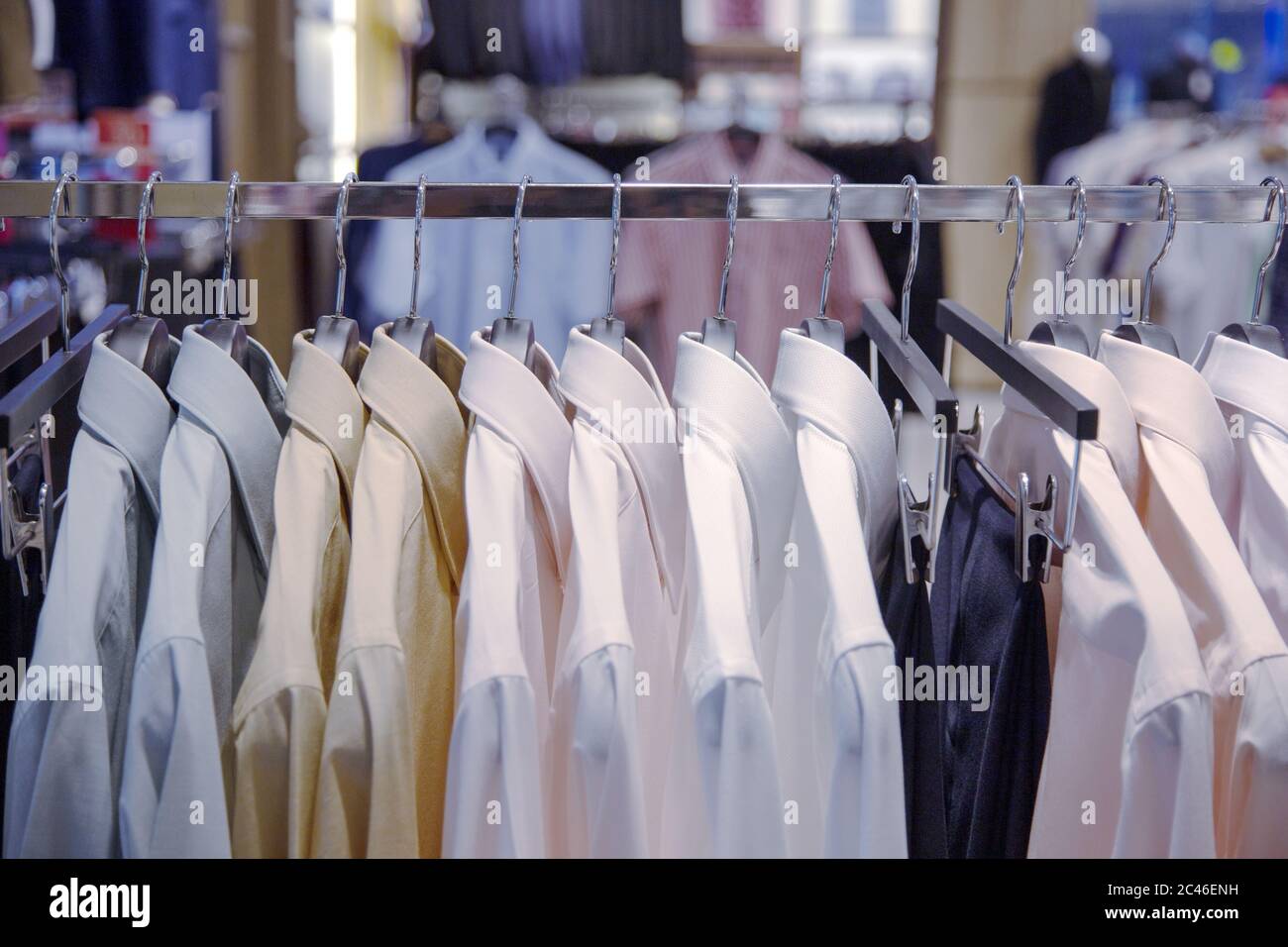 rack of men shirt in walk in closet wardrop of metromen Stock Photo