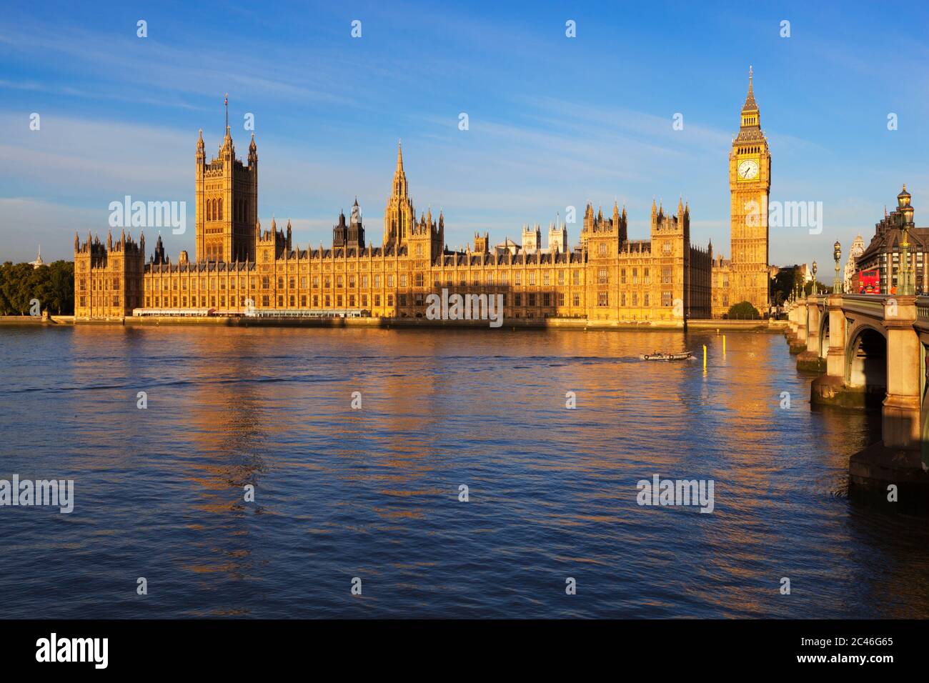 View over River Thames to Houses of Parliament and Big Ben, London, England, United Kingdom, Europe Stock Photo