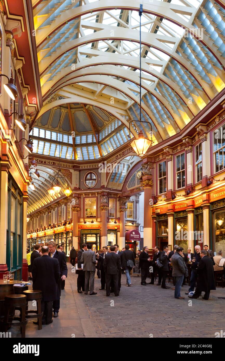 Leadenhall Market pubs in evening, London, England, United Kingdom, Europe Stock Photo