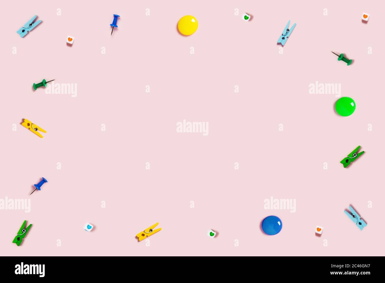 Back to school flat lay with blue, yellow and green school supplies on ...