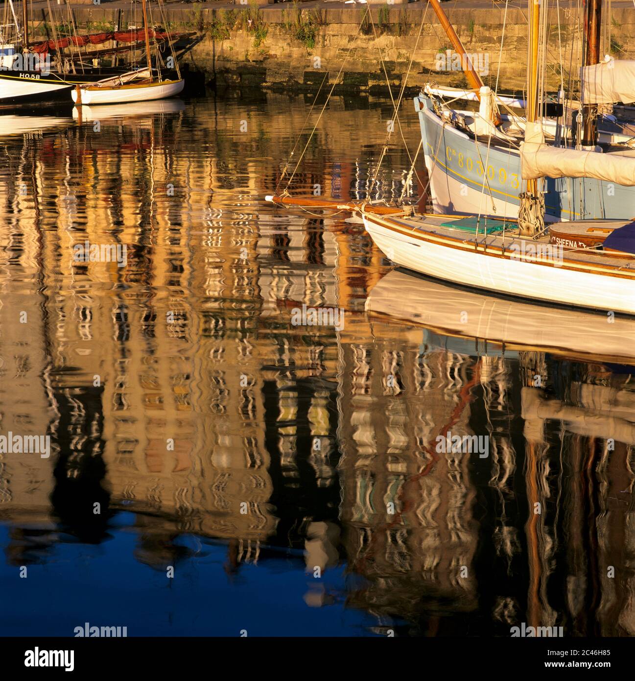 The Saint Catherine Quay (Old Port) reflected in water at Honfleur, Normandy, France, Europe Stock Photo