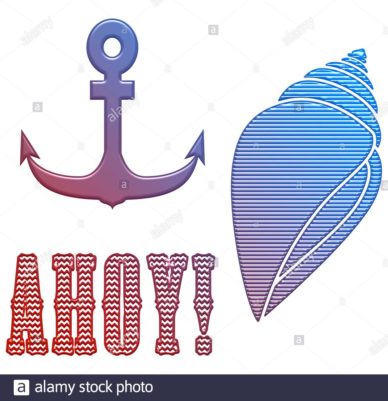 An Illustration Of A Colorful Cartoon Seashell An Anchor And The Writing Ahoy On A White Background Stock Photo Alamy
