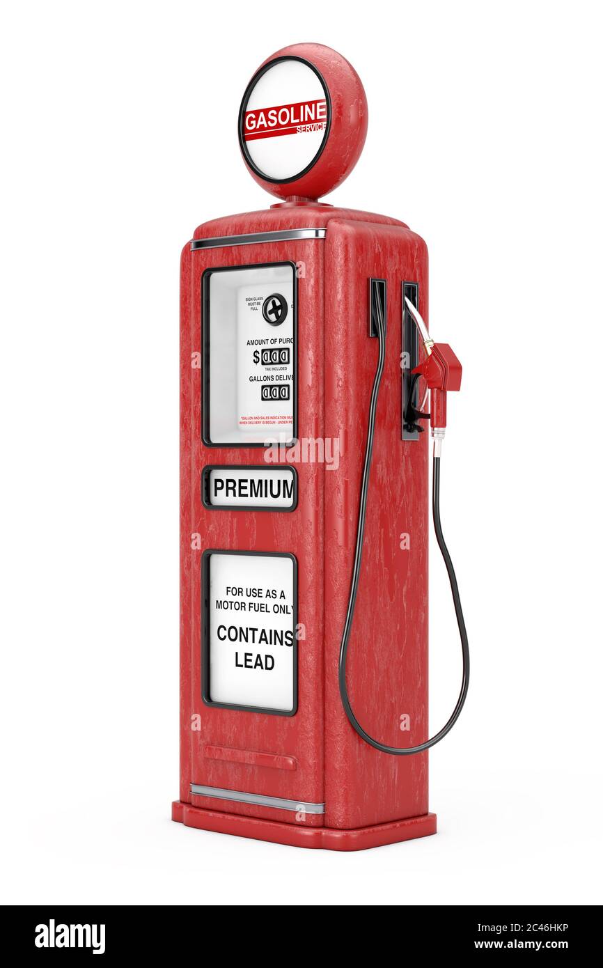 Red Retro Gas Pump on a white background. 3d Rendering Stock Photo - Alamy