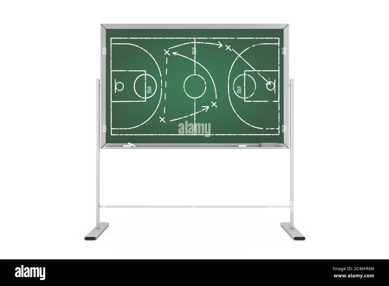 Basketball Tactics Concept. Green Chalkboard with Basketball Court and