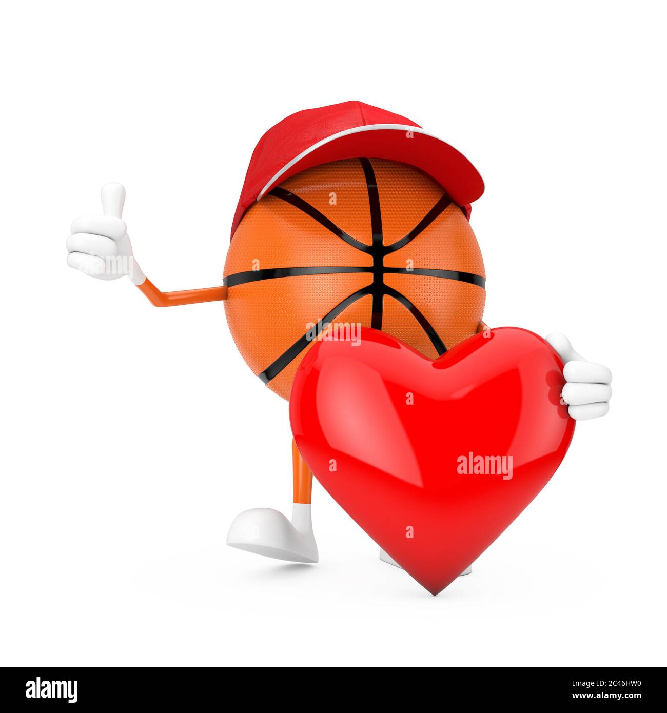 Cute Cartoon Toy Basketball Ball Sports Mascot Person Character with Red  Heart on a white background. 3d Rendering Stock Photo - Alamy