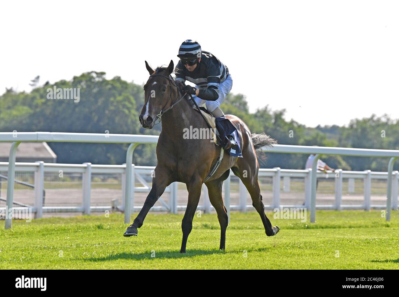 Tanfantic ridden by Martin Dwyer wins the Sky sports Racing 415 Novice Auction Stakes at Windsor Racecourse. Stock Photo