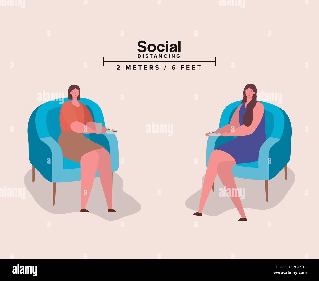 Social distancing between women on chairs design of Covid 19 virus ...