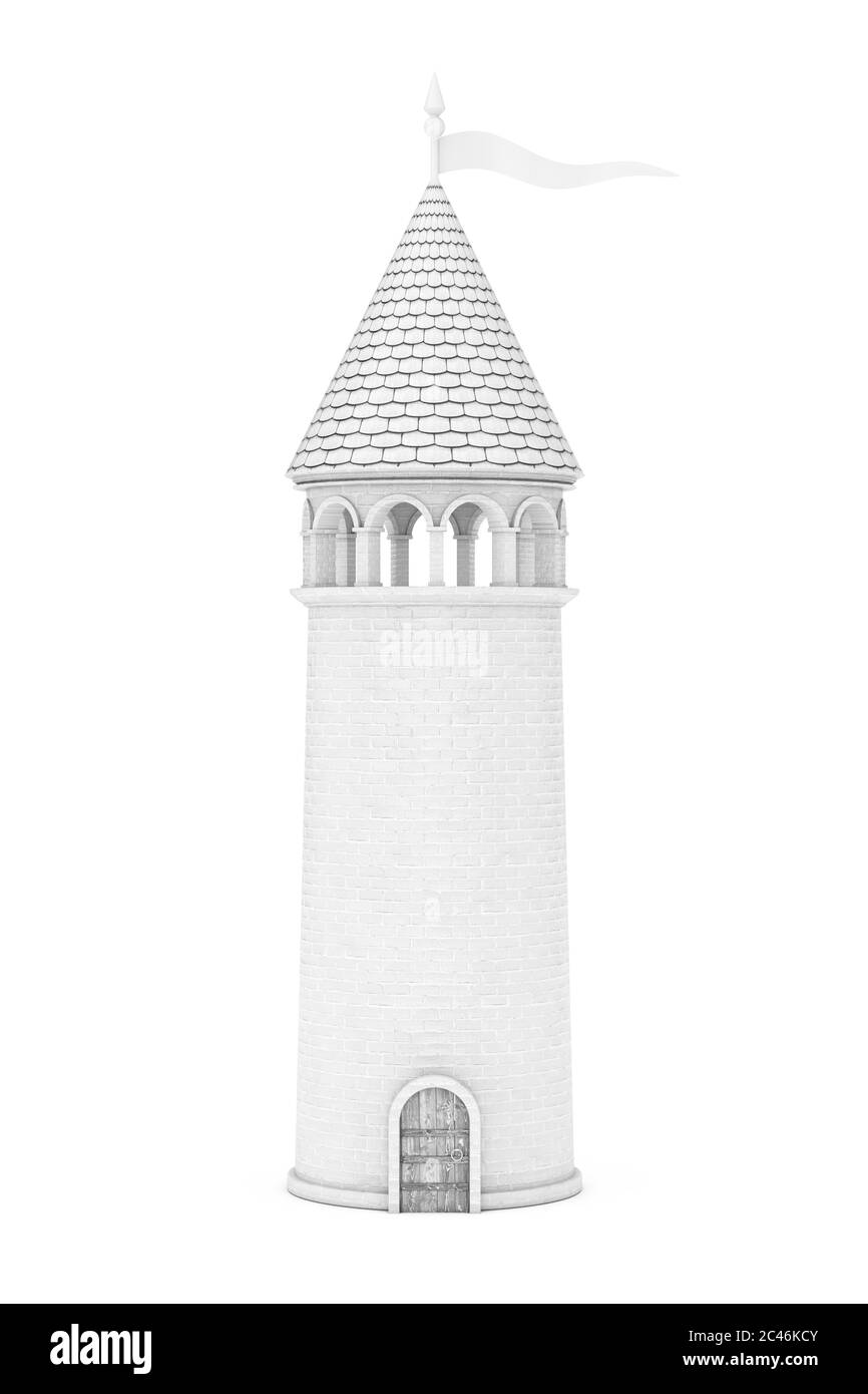 White Fantastic Castle Tower on a white background. 3d Rendering Stock Photo