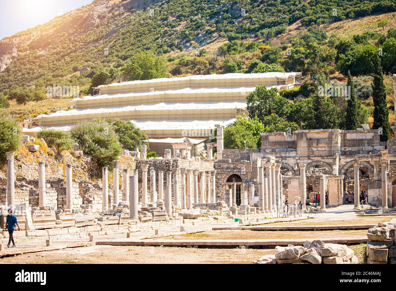 Ruins of the Agora in the Greek ancient city of Ephesus, Turkey. Stock Photo