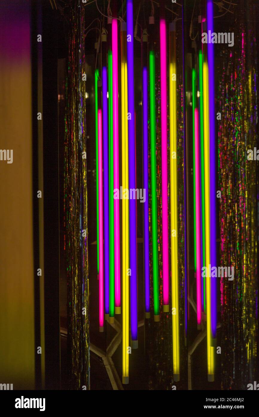 Colourful Retro Neons Light Sticks in Window Stock Photo