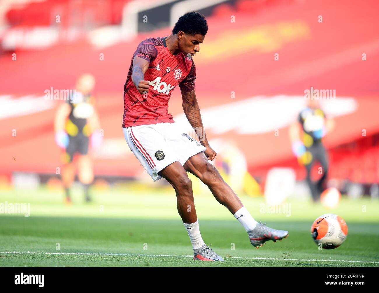 Manchester United's Marcus Rashford warms up before the Premier League match at Old Trafford, Manchester. Stock Photo