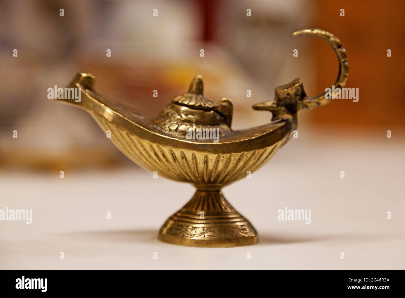 Aladdin's magic lamp in copper color found on flea market Stock Photo