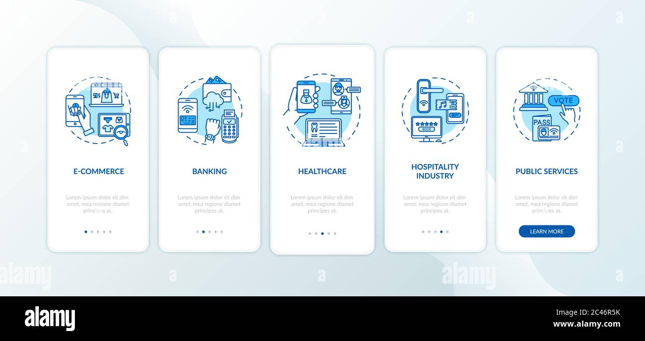 Online services onboarding mobile app page screen with concepts Stock Vector